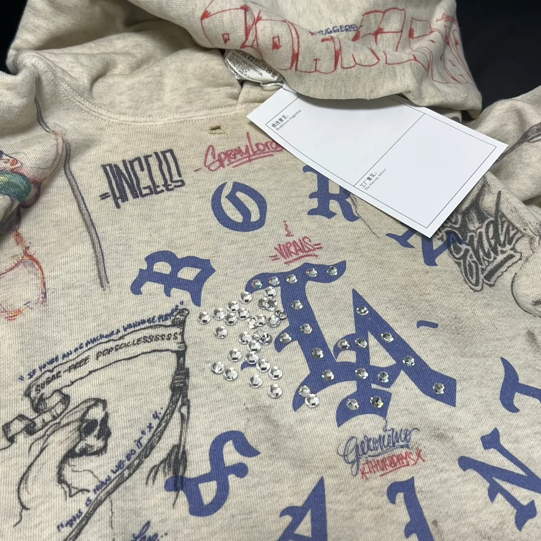 Authentic Czech diamonds, pressure-free reproduction, SAINT Mxxxxxx × BORNXRAISED BR_LS TEE/LA/WHT, the latest joint model, LA diamond all-over printing long sleeves, off-white S-XL, super heavy work, started operation in February, lasted three months, super complex, 36 sets of screens, sketches and pictures to doubt life, super perfect reproduction of printing